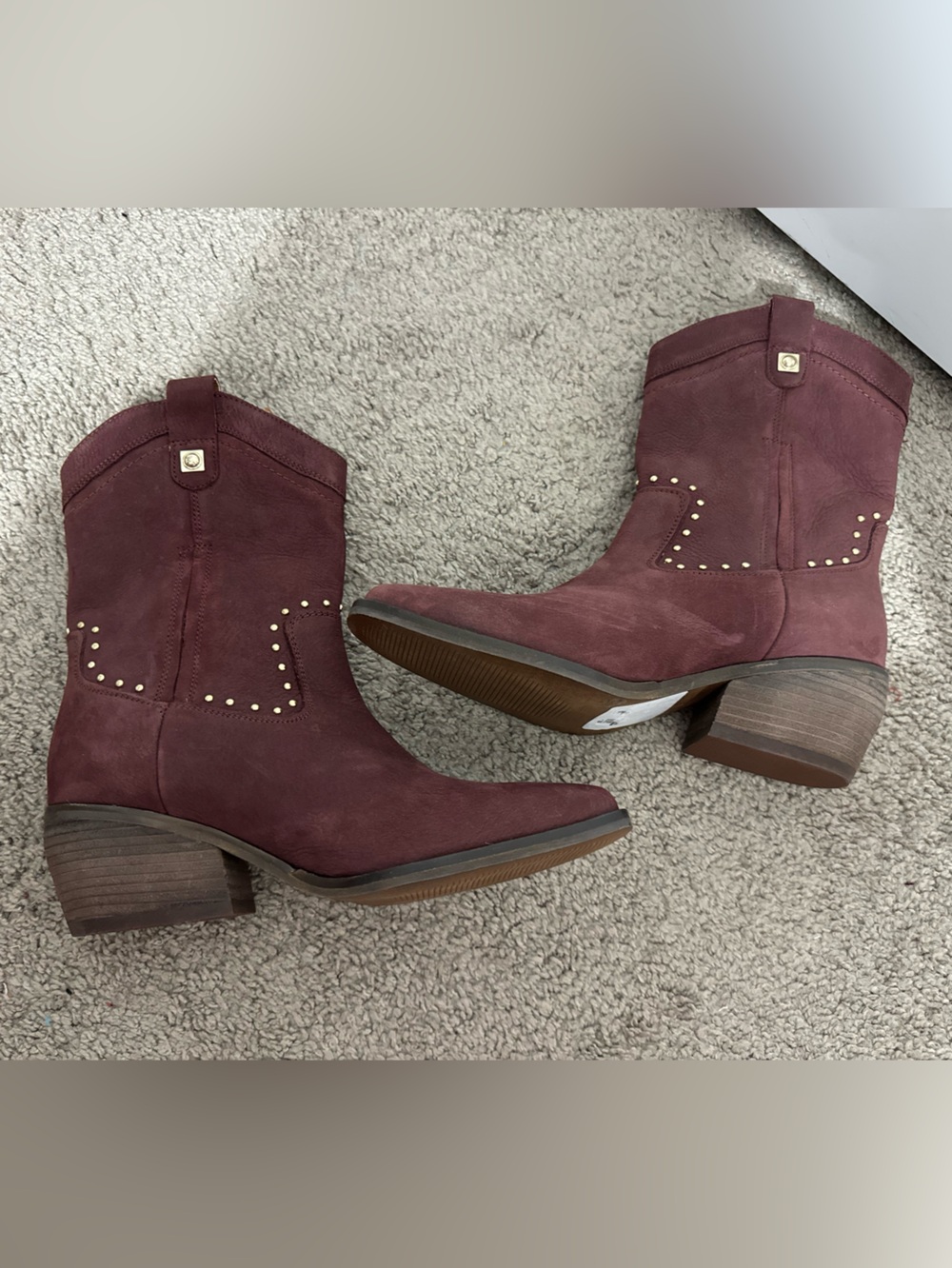 Cool Lucky Brand size 7 maroon leather western style gold studded boots new